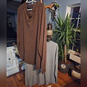 BROWN AND GREY LONG SLEEVE SHIRTS, LARGE
